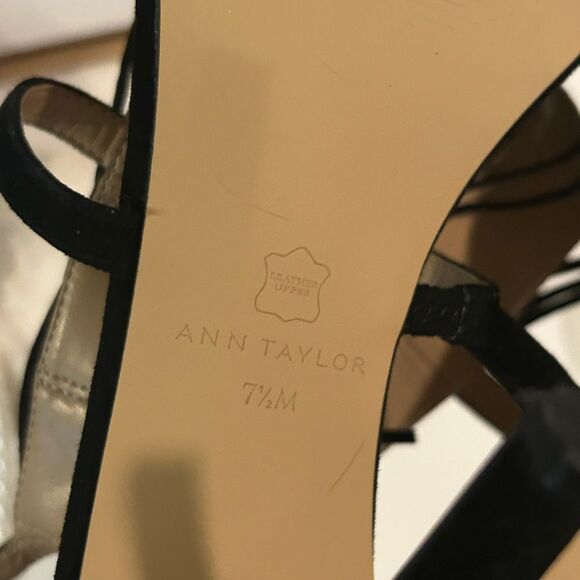Ann Taylor Black leather fringe heels open toe heels stiletto - Picture 7 of 7